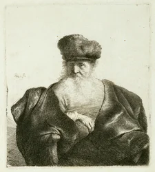 Ein alter Mann mit Bart, Pelzmütze und Samtumhang, ca. 1632
